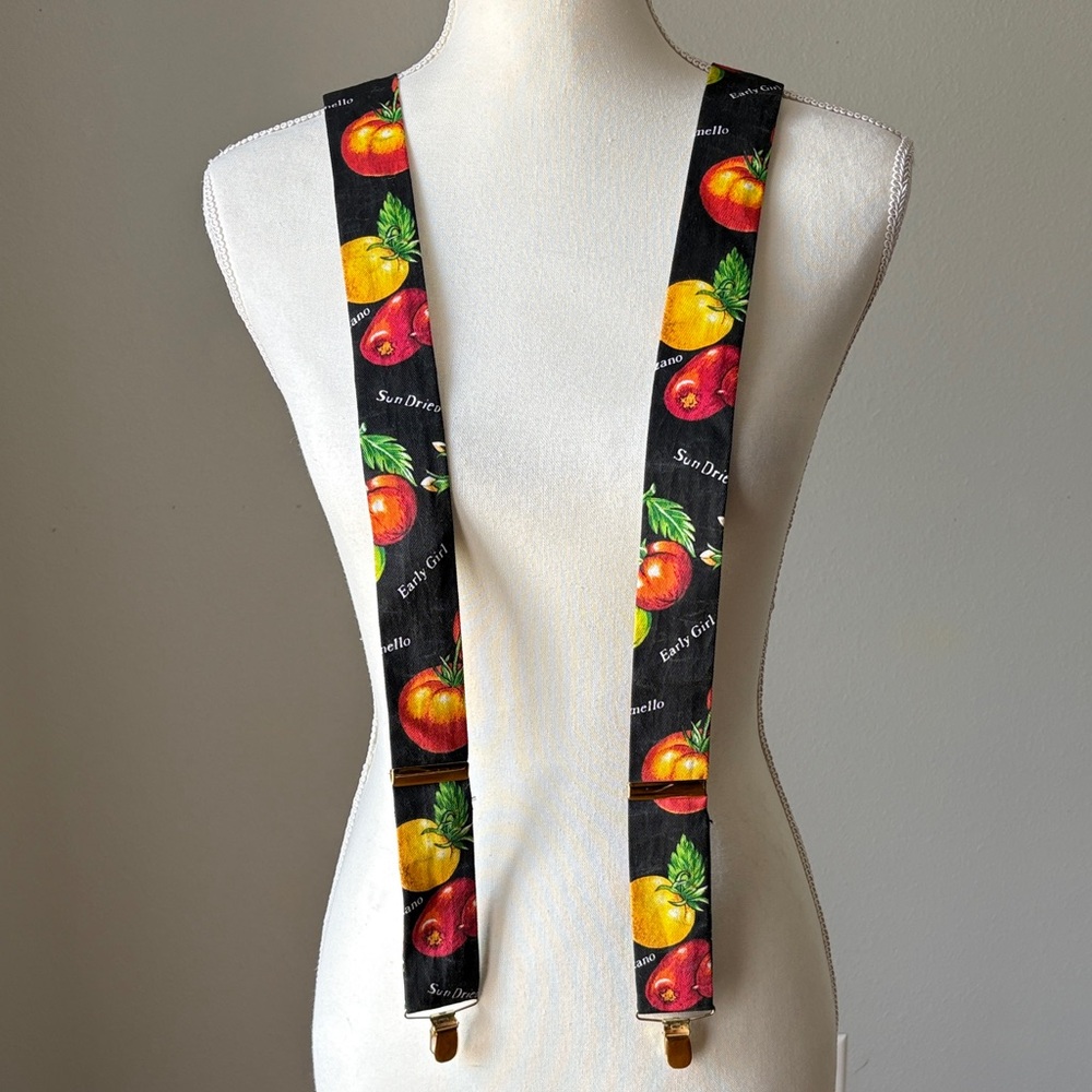 Black Garden Tomato Print Suspenders